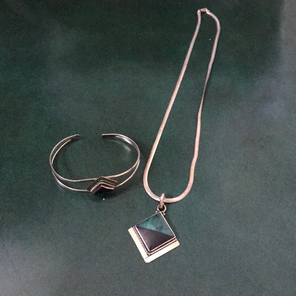 Turquoise and silver bracelet and necklace